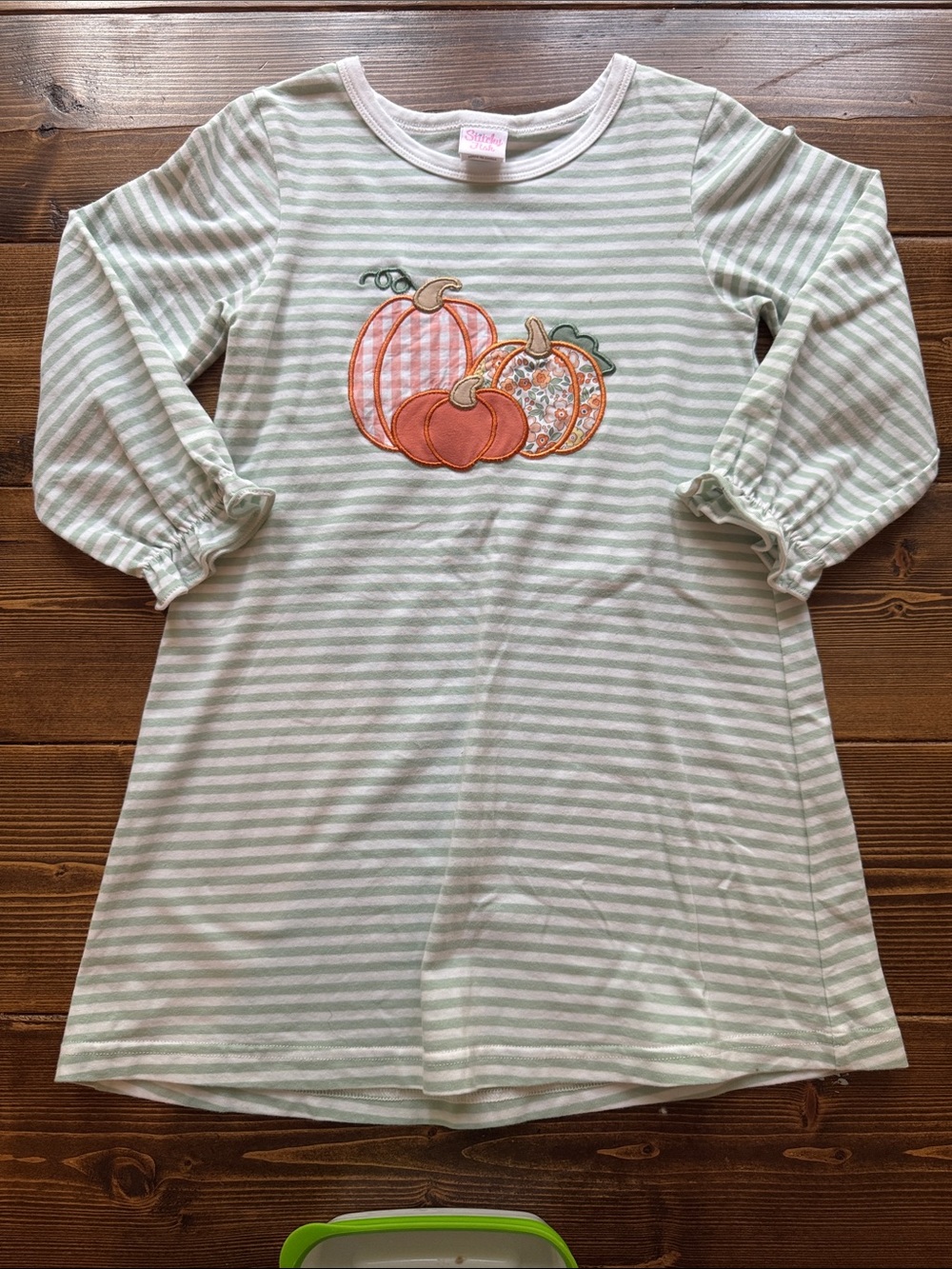 Stitchy Fish 3T Striped Pumpkin Appliqué Long Sleeve dress